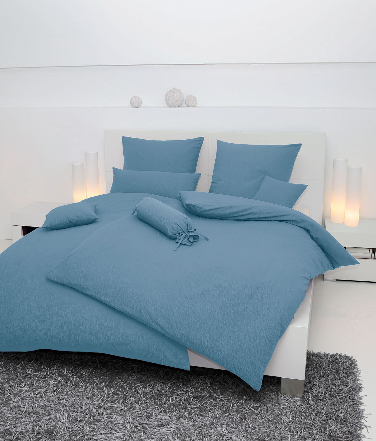 Janine Seersucker Bettwäsche Piano 240x220 denimblau