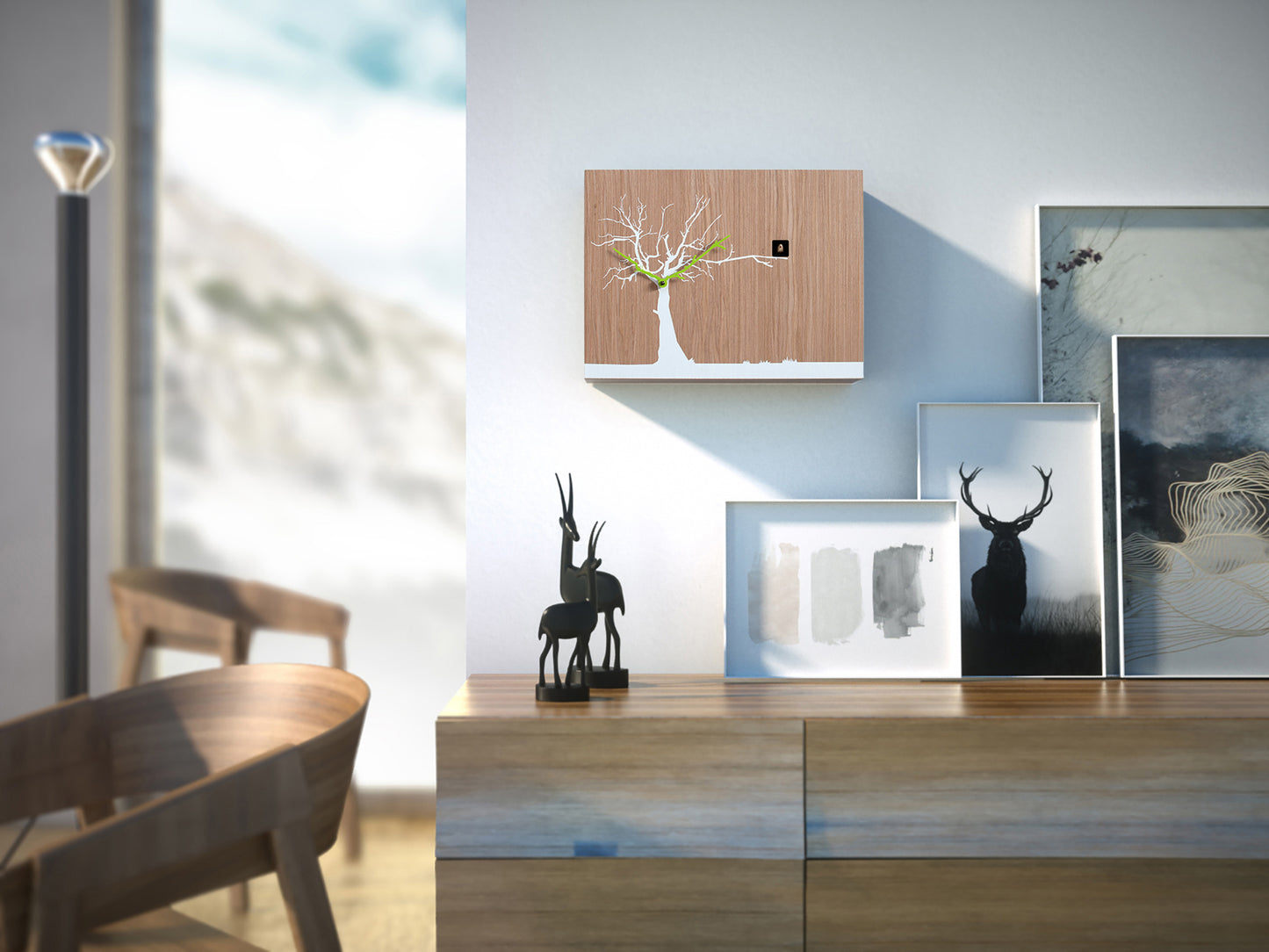 Progetti Wanduhr CùCùRùKù oak wood white tree