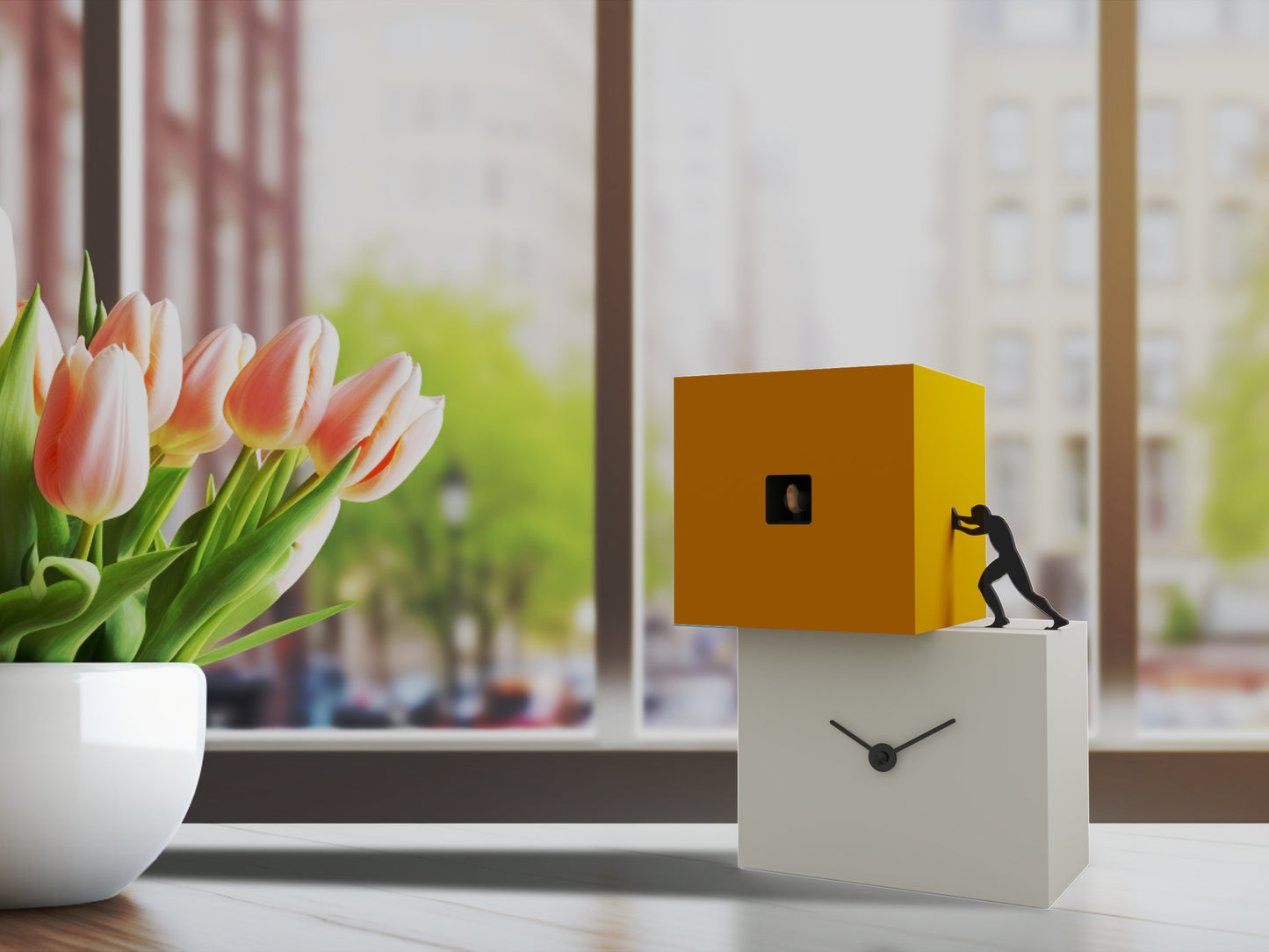 Progetti Wanduhr Strong cucù 1 white/yellow