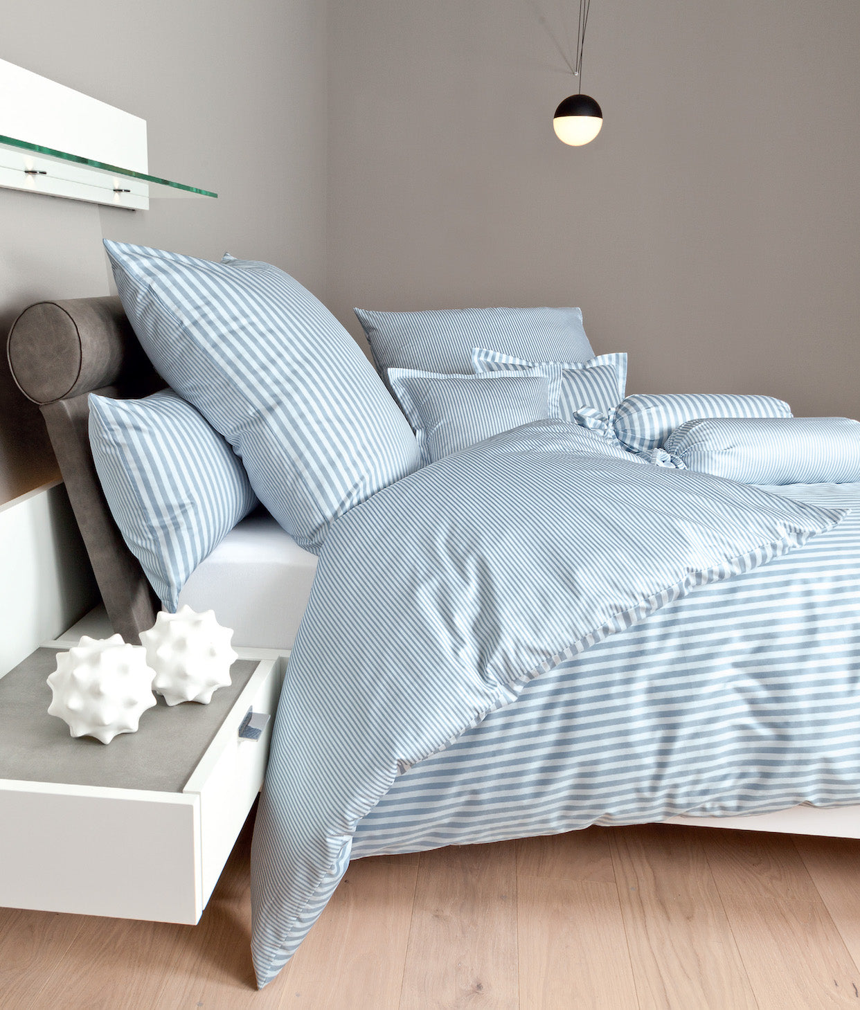 Janine Mako-Satin Bettwäsche 3912 Modern Classic 200x200 perlblau