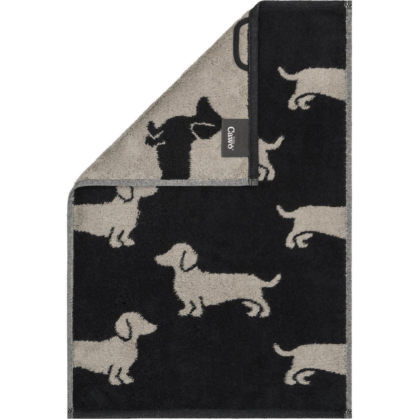 Cawö Gästetuch We love Dogs 6246 schwarz-beige