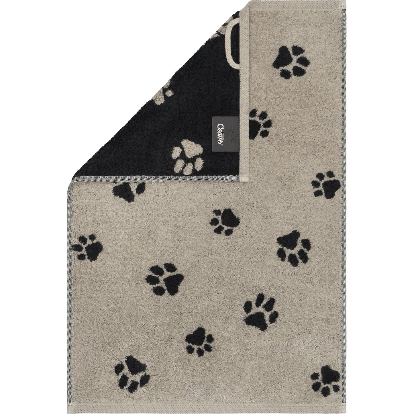 Cawö Gästetuch We love Dogs Paws 6247 schwarz-natur