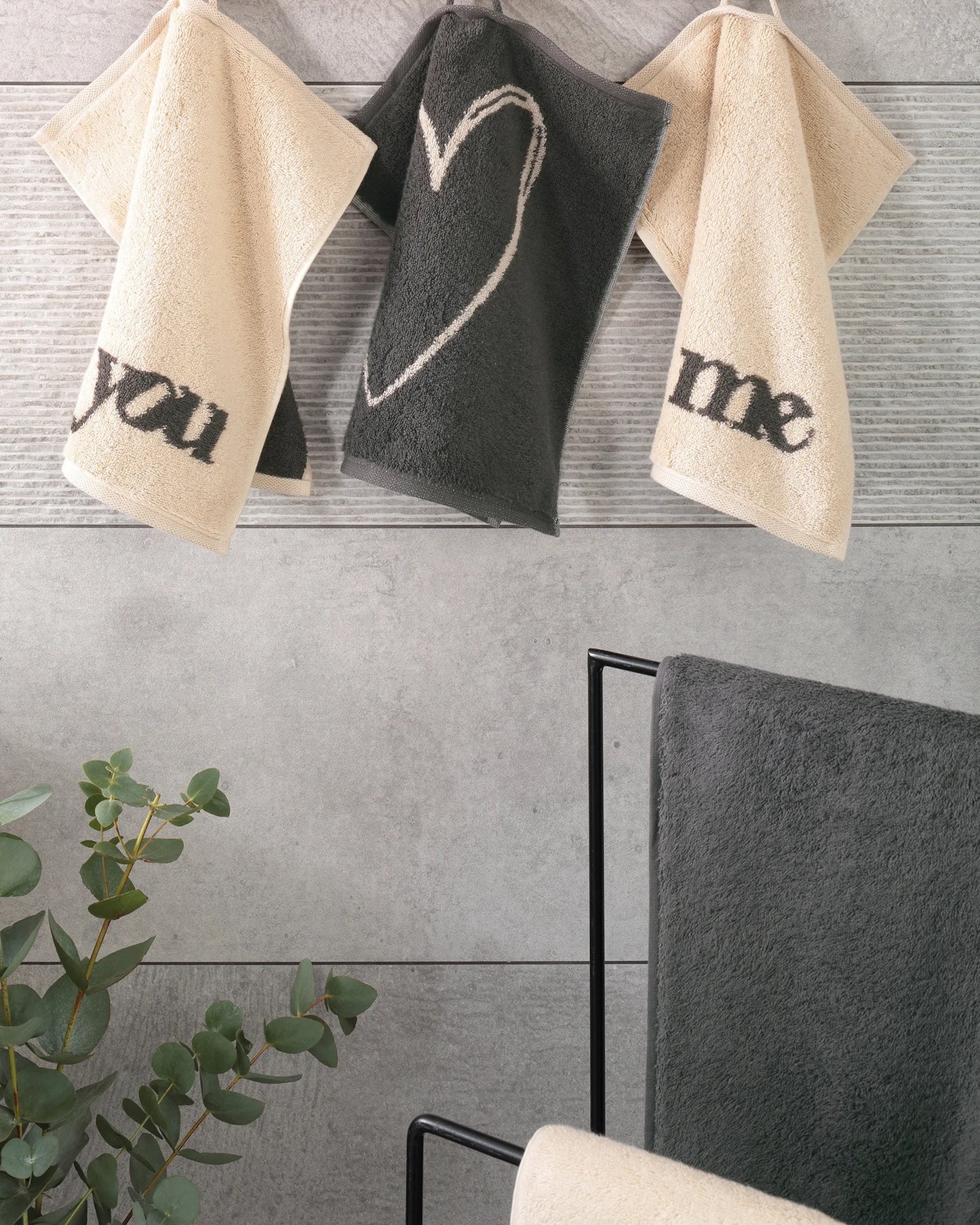 Cawö Seiftuch 3er Pack Heart Beats You & Me 6285 natur/basalt