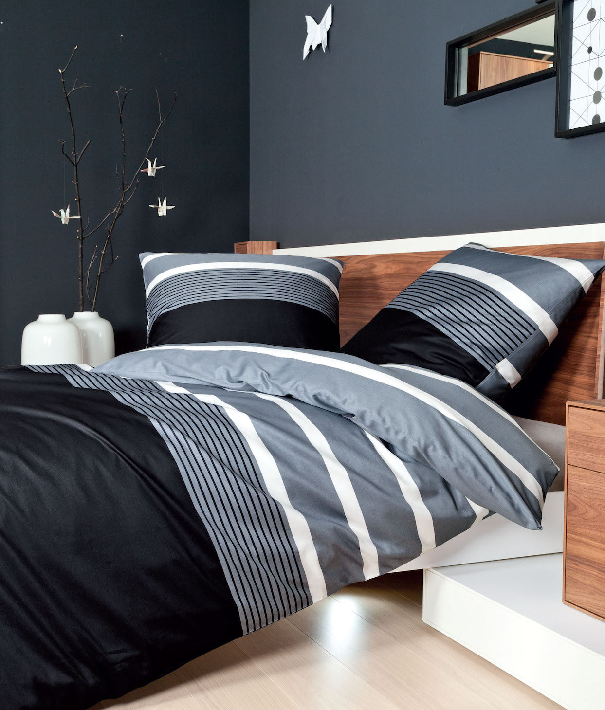 Janine Mako-Satin Bettwäsche J.D. 8468 200x200 silber-schwarz