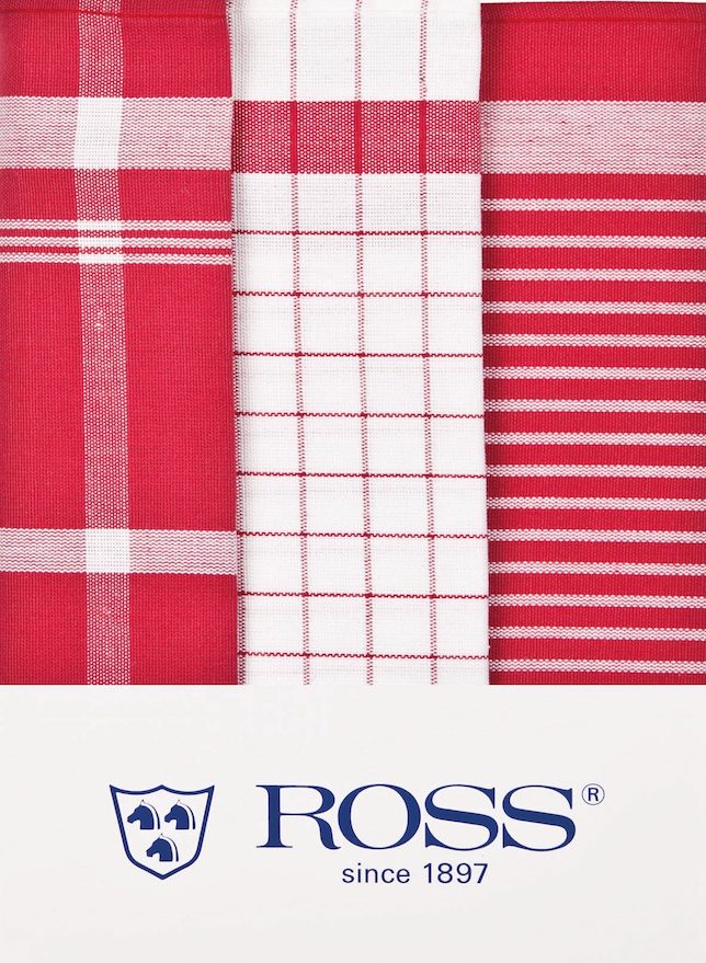 Ross 3er Pack Zwirn Halbleinen Geschirrtücher 915 Exclusiv rot