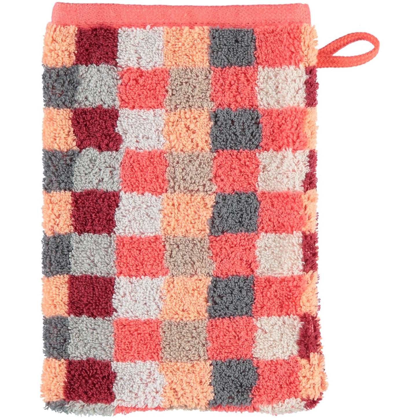 Cawö Waschhandschuh Unique Karo 942 koralle