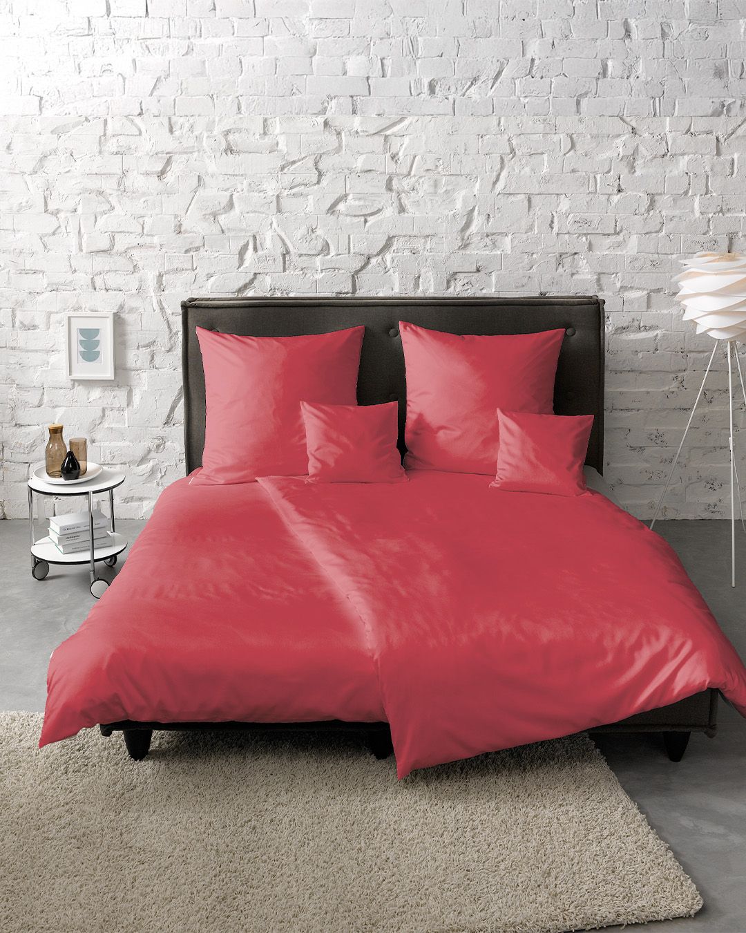 fleuresse Mako-Satin Bettwäsche Colours Uni 200x220 kirsche