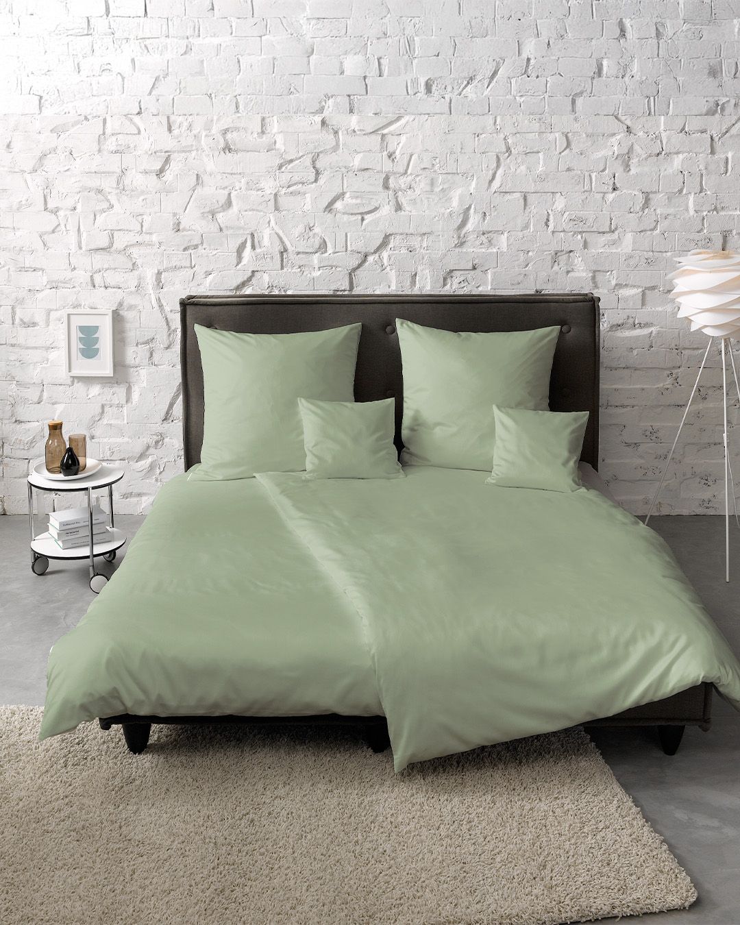 fleuresse Mako-Satin Bettwäsche Colours Uni 240x220 jadegrün