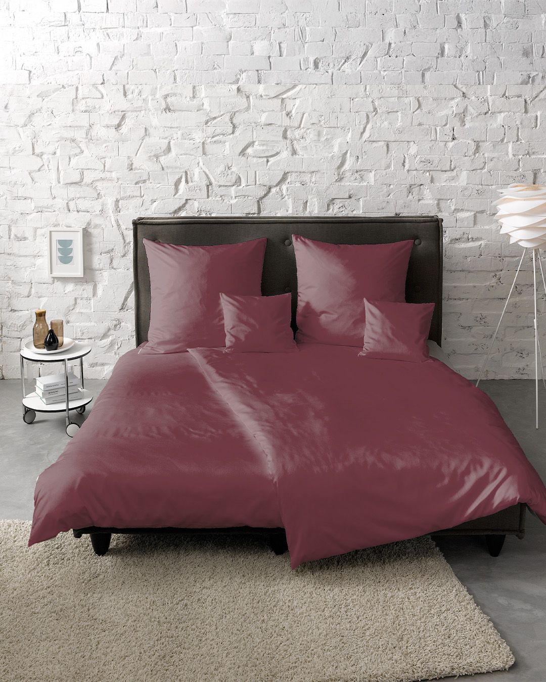 fleuresse Mako-Satin Bettwäsche Colours Uni 200x220 pflaume