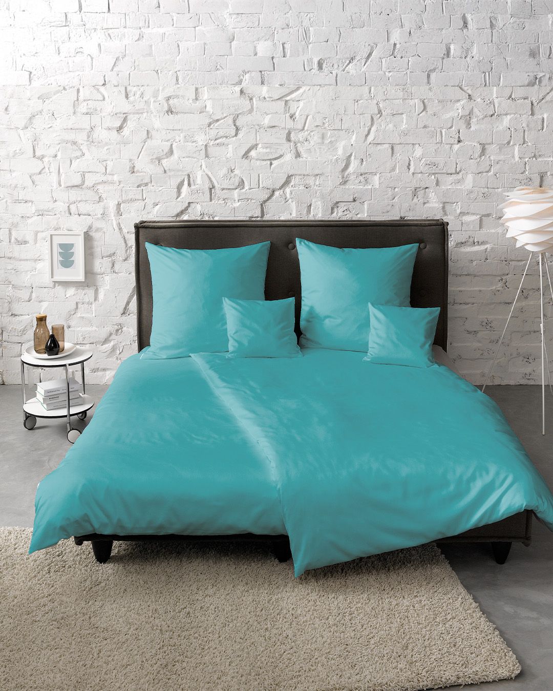 fleuresse Mako-Satin Bettwäsche Colours Uni 155x200 petrol