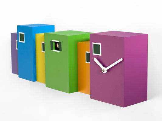 Progetti Wanduhr Burano purple, orange, green and light blue