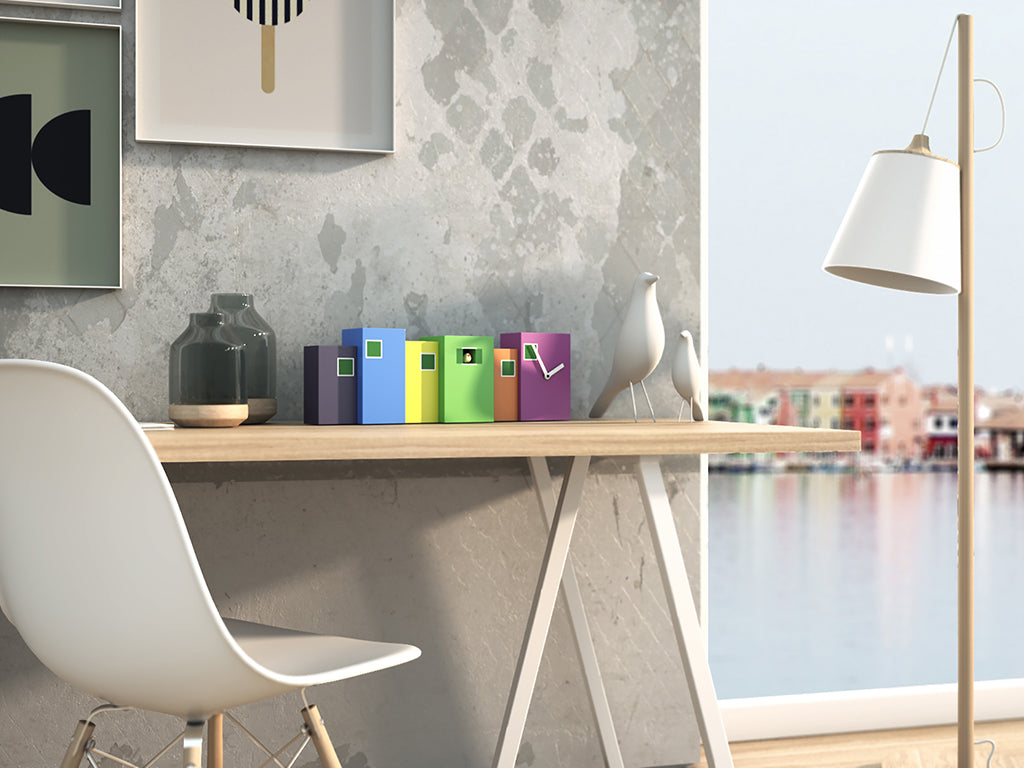 Progetti Wanduhr Burano purple, orange, green and light blue