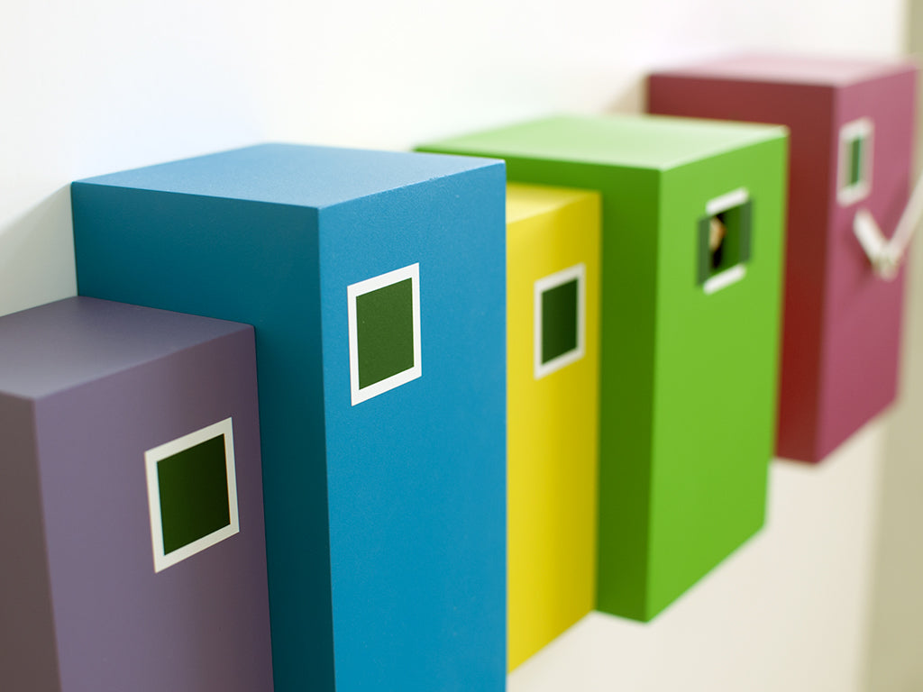 Progetti Wanduhr Burano purple, orange, green and light blue