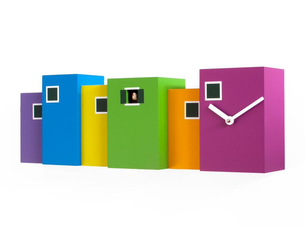 Progetti Wanduhr Burano purple, orange, green and light blue