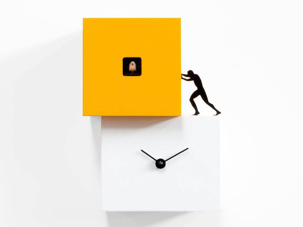 Progetti Wanduhr Strong cucù 1  white/yellow