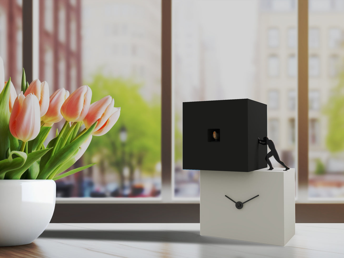 Progetti Wanduhr Strong cucù 1  white/black