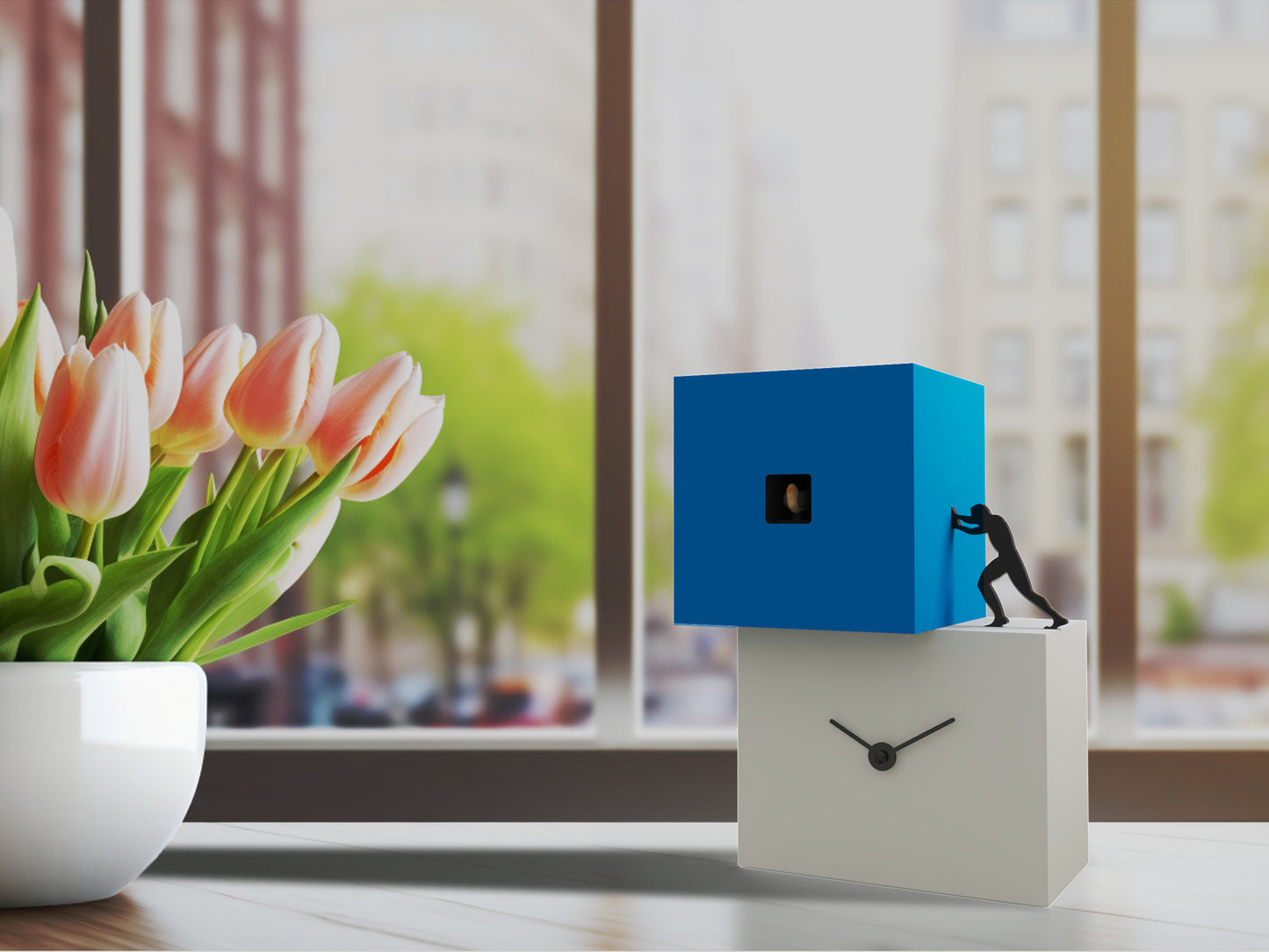 Progetti Wanduhr Strong cucù 1 white/light blue