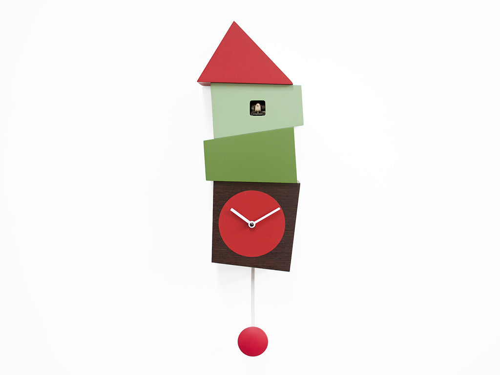 Progetti Wanduhr Crooked dark wood/red-green