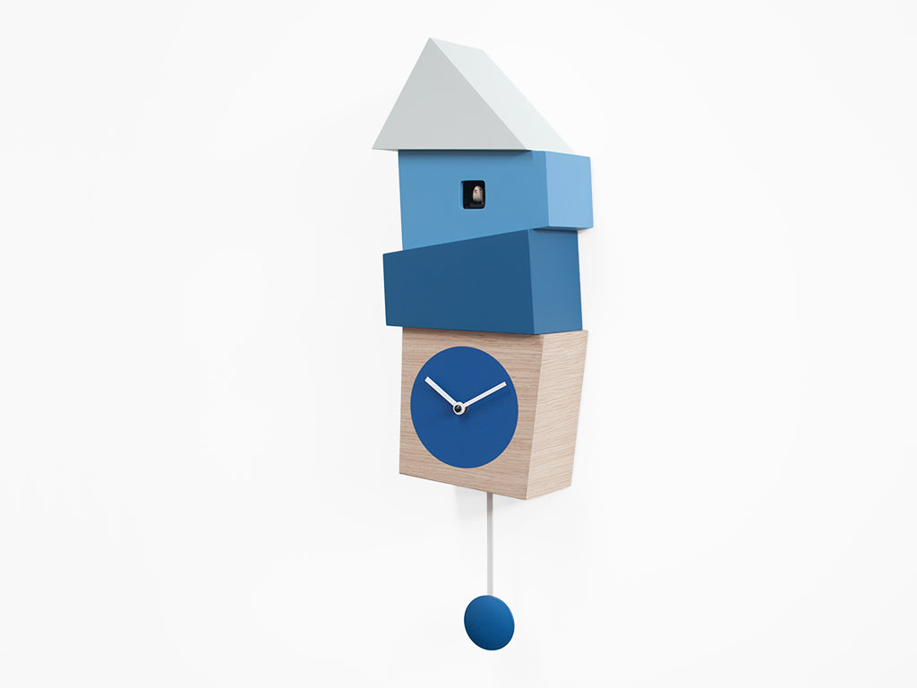 Progetti Wanduhr Crooked light wood/blue