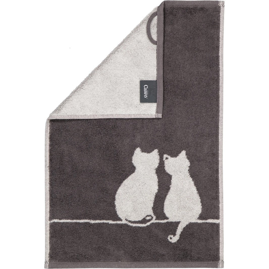 Cawö Gästetuch Cute Cats You & Me 6263 basalt-platin