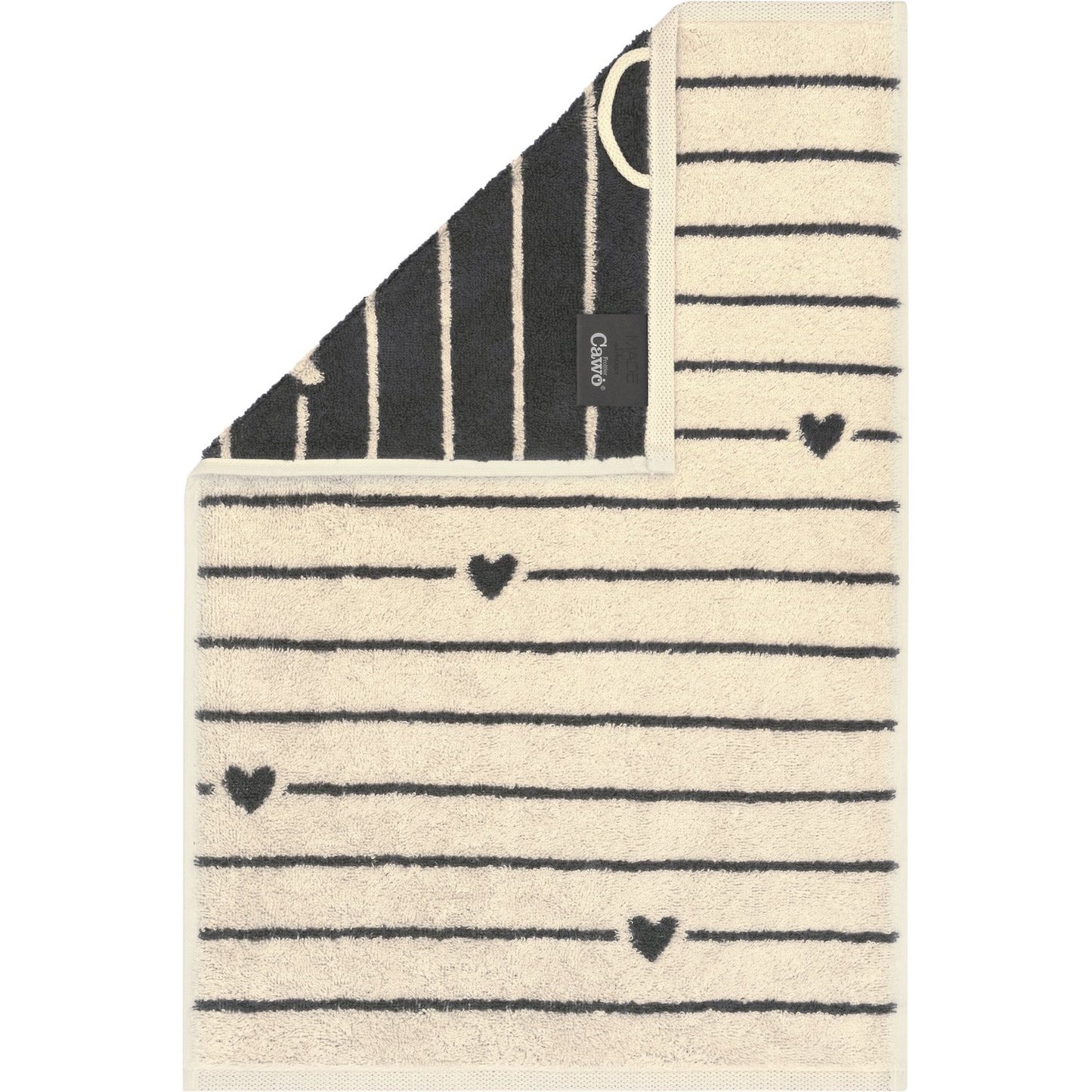 Cawö Gästetuch Heart Beats Lines & Hearts 6276 basalt