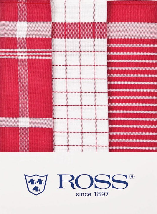 Ross 3er Pack Zwirn Halbleinen Geschirrtücher 915 Exclusiv rot