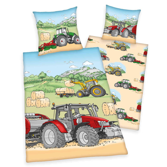 Herding Flanell Bettwäsche Traktor 135/200 cm bunt