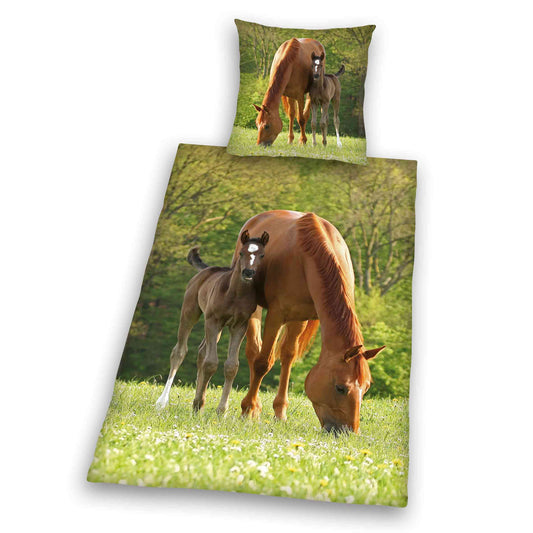 Herding Renforcé Bettwäsche Pferd mit Fohlen 135/200 cm bunt